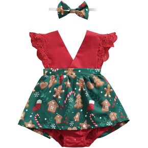 طقم ملابس عيد الميلاد للفتيات الصغيرات من AGQT فستان رومبير قطعة واحدة بدون ظهر مقاس 0-36 شهرًا in Kuwait