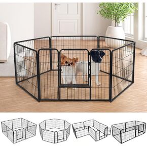 mopam Metal Fence Panels 8 Panels Decorative Garden Fence 23.6''(H) x 31.5''(W) Outdoor Pet Barrier Dog Puppy Fencing with Door for Yard Patio, Black in Kuwait