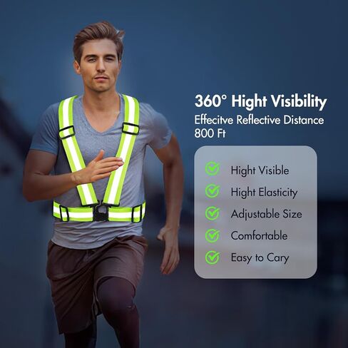 ONEVER Running Vest Reflective Vest for Walking at Night, High Visibility Night Running Gear Rechargeable Adjustable Running Lights for Walking Running Cycling, Adjustable for Men Women Kids in Kuwait
