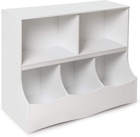 Badger Basket Multi-Bin Storage Cubby for Kids - Toy Organizer with 3 Cubbies, 2 Open Shelves, Display Top for Playroom or Bedroom - Storage Unit for Toys, Books & More - White in Saudi Arabia