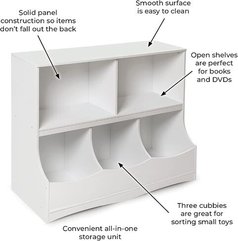 Badger Basket Multi-Bin Storage Cubby for Kids - Toy Organizer with 3 Cubbies, 2 Open Shelves, Display Top for Playroom or Bedroom - Storage Unit for Toys, Books & More - White in Saudi Arabia