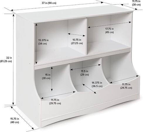 Badger Basket Multi-Bin Storage Cubby for Kids - Toy Organizer with 3 Cubbies, 2 Open Shelves, Display Top for Playroom or Bedroom - Storage Unit for Toys, Books & More - White in Saudi Arabia