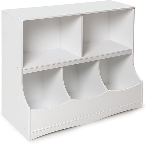 Badger Basket Multi-Bin Storage Cubby for Kids - Toy Organizer with 3 Cubbies, 2 Open Shelves, Display Top for Playroom or Bedroom - Storage Unit for Toys, Books & More - White in Saudi Arabia