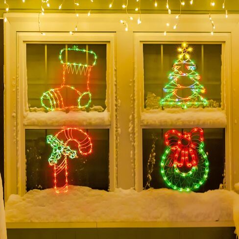 TWINGLEHOME 2 Pack 50L Christmas Window Silhouette Lights Decorations,Including: Snowman x1 Deer x1 in Saudi Arabia