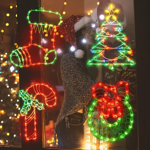 TWINGLEHOME 2 Pack 50L Christmas Window Silhouette Lights Decorations,Including: Snowman x1 Deer x1 in Saudi Arabia