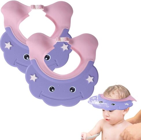 2 PCS Kids Shower Shampoo Caps Adjustable Silicone Visor Shield Hat Prevent Water Into Eyes Ears Bathing Hat Toddler Rinser Hat Bath Shower Protector Soft Cute Visor Cap Waterproof Shampoo Bath Cap in Saudi Arabia