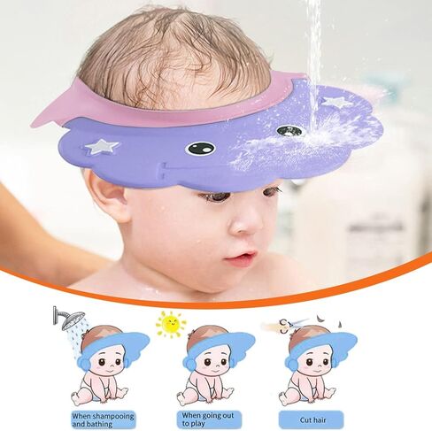 2 PCS Kids Shower Shampoo Caps Adjustable Silicone Visor Shield Hat Prevent Water Into Eyes Ears Bathing Hat Toddler Rinser Hat Bath Shower Protector Soft Cute Visor Cap Waterproof Shampoo Bath Cap in Saudi Arabia