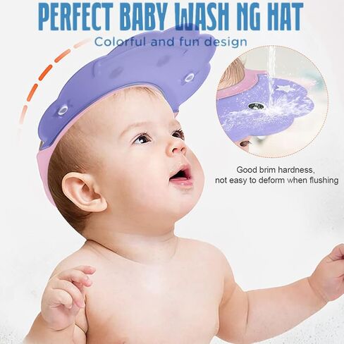 2 PCS Kids Shower Shampoo Caps Adjustable Silicone Visor Shield Hat Prevent Water Into Eyes Ears Bathing Hat Toddler Rinser Hat Bath Shower Protector Soft Cute Visor Cap Waterproof Shampoo Bath Cap in Saudi Arabia