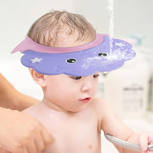 2 PCS Kids Shower Shampoo Caps Adjustable Silicone Visor Shield Hat Prevent Water Into Eyes Ears Bathing Hat Toddler Rinser Hat Bath Shower Protector Soft Cute Visor Cap Waterproof Shampoo Bath Cap in Saudi Arabia