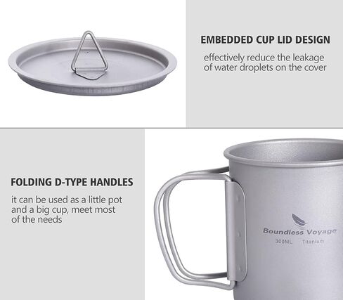 Boundless Voyage Titanium Cup with Lid Outdoor Camping Ultralight Water Tea Coffee Mug 200ML/300ML/450ML (200ml (6.7fl oz)) in Kuwait