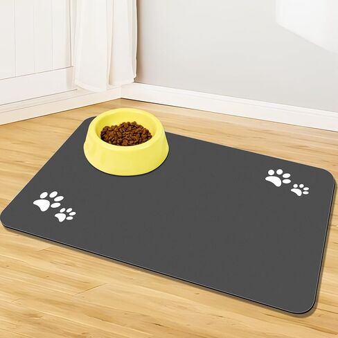 Pet Feeding Mat, 24 x 16 inch Absorbent Quick Dry No Stains Dog Food Mat Rubber Backing Dog Water Dispenser Mat Dog Bowl Mat for Messy Drinkers (Dark Grey) in Kuwait
