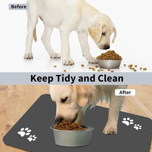Pet Feeding Mat, 24 x 16 inch Absorbent Quick Dry No Stains Dog Food Mat Rubber Backing Dog Water Dispenser Mat Dog Bowl Mat for Messy Drinkers (Dark Grey) in Kuwait