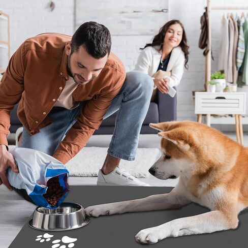 Pet Feeding Mat, 24 x 16 inch Absorbent Quick Dry No Stains Dog Food Mat Rubber Backing Dog Water Dispenser Mat Dog Bowl Mat for Messy Drinkers (Dark Grey) in Kuwait