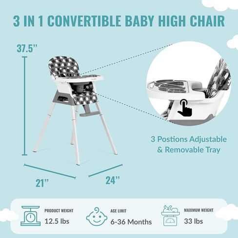 Dream On Me Curio Sit N Seek 3 in 1 Convertible Baby High Chair in Lime, Removable and Adjustable Tray, Portable High Chair, Adjustable Legs, Detachable Footrest, PU Fabric & 5 Point Safety Harness in Saudi Arabia