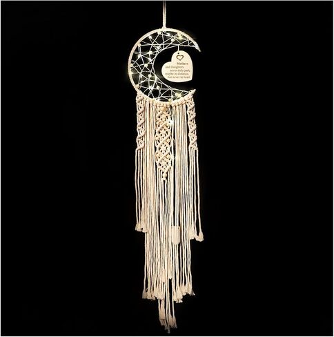 هدايا WIFTREY Moon Dream Catcher للأم، ديكور معلق على الحائط من Macrame باللون البيج مع ضوء ليلي، هدية من ابنة أفضل هدية للأم لعيد ميلاد عيد الأم in Kuwait
