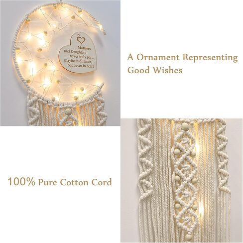 هدايا WIFTREY Moon Dream Catcher للأم، ديكور معلق على الحائط من Macrame باللون البيج مع ضوء ليلي، هدية من ابنة أفضل هدية للأم لعيد ميلاد عيد الأم in Kuwait