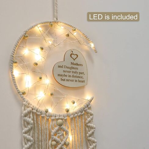 هدايا WIFTREY Moon Dream Catcher للأم، ديكور معلق على الحائط من Macrame باللون البيج مع ضوء ليلي، هدية من ابنة أفضل هدية للأم لعيد ميلاد عيد الأم in Kuwait