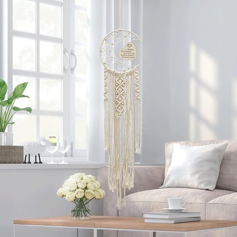 هدايا WIFTREY Moon Dream Catcher للأم، ديكور معلق على الحائط من Macrame باللون البيج مع ضوء ليلي، هدية من ابنة أفضل هدية للأم لعيد ميلاد عيد الأم in Kuwait
