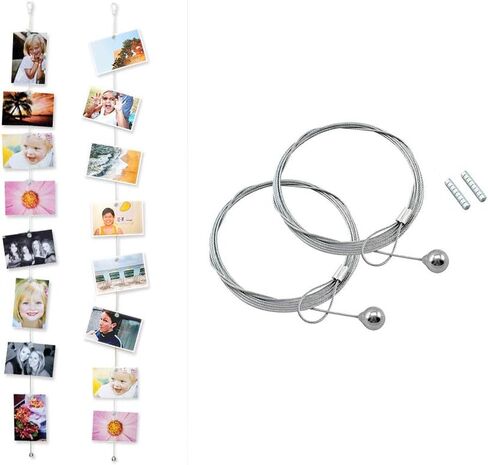Flushbay 2 حزمة سلك كابل حبل الصور المغناطيسي 1.5 متر / سلك بما في ذلك 8 مغناطيسات صورة بطاقة بريدية معلقة سلك سلسلة عرض الحائط حامل صور للتعليق العمودي (مغناطيس نقي) in Kuwait