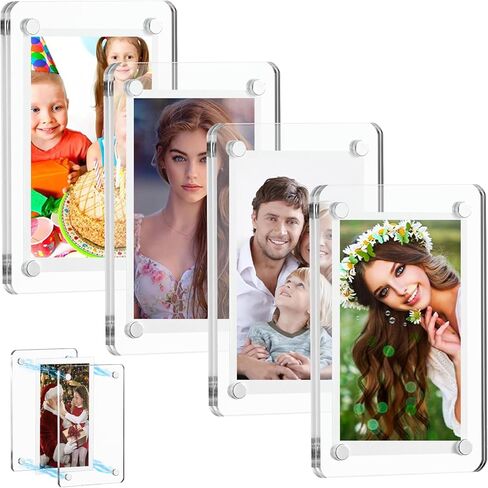 4 Pack Acrylic Fridge Magnetic Frame, Mini Picture Frames with Polishing Cloth, Double-Sided Refrigerator Photo Magnet Frame for Fujifilm Film, Polaroid Frames Instax Mini 2.36 x 3.54 Inch, Clear in Saudi Arabia