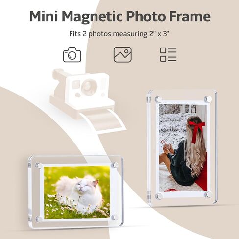 4 Pack Acrylic Fridge Magnetic Frame, Mini Picture Frames with Polishing Cloth, Double-Sided Refrigerator Photo Magnet Frame for Fujifilm Film, Polaroid Frames Instax Mini 2.36 x 3.54 Inch, Clear in Saudi Arabia