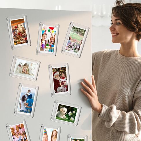 4 Pack Acrylic Fridge Magnetic Frame, Mini Picture Frames with Polishing Cloth, Double-Sided Refrigerator Photo Magnet Frame for Fujifilm Film, Polaroid Frames Instax Mini 2.36 x 3.54 Inch, Clear in Saudi Arabia