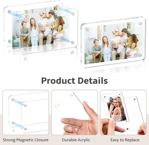 4 Pack Acrylic Fridge Magnetic Frame, Mini Picture Frames with Polishing Cloth, Double-Sided Refrigerator Photo Magnet Frame for Fujifilm Film, Polaroid Frames Instax Mini 2.36 x 3.54 Inch, Clear in Saudi Arabia