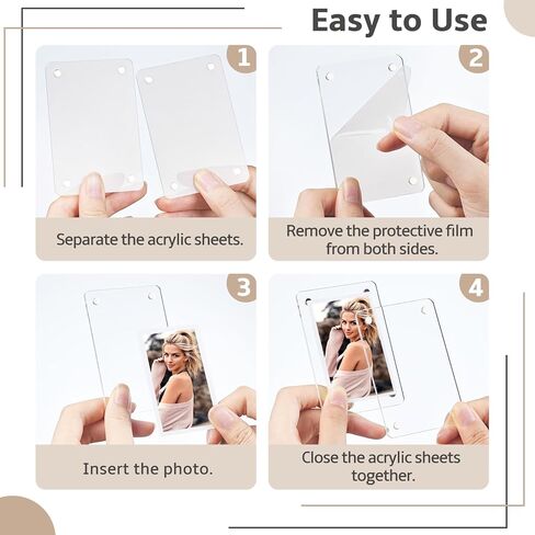 4 Pack Acrylic Fridge Magnetic Frame, Mini Picture Frames with Polishing Cloth, Double-Sided Refrigerator Photo Magnet Frame for Fujifilm Film, Polaroid Frames Instax Mini 2.36 x 3.54 Inch, Clear in Saudi Arabia