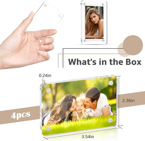 4 Pack Acrylic Fridge Magnetic Frame, Mini Picture Frames with Polishing Cloth, Double-Sided Refrigerator Photo Magnet Frame for Fujifilm Film, Polaroid Frames Instax Mini 2.36 x 3.54 Inch, Clear in Saudi Arabia