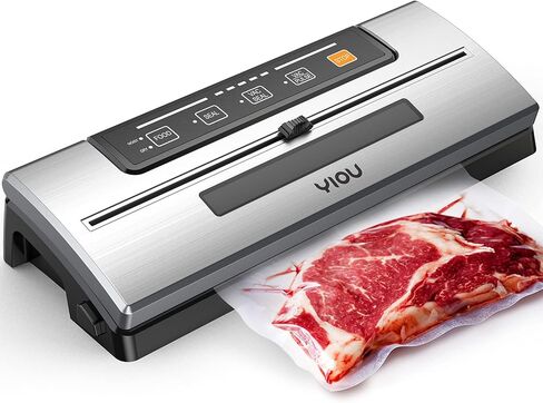 Vacuum Sealer Machine, YIOU Automatic Vacuum Machine 80Kpa for Food Preservation with Built-in Cutter w/Starter Kit|Led Indicator Lights|Easy to Clean|Dry & Moist Food Modes Silver in Kuwait