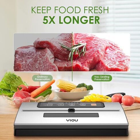 Vacuum Sealer Machine, YIOU Automatic Vacuum Machine 80Kpa for Food Preservation with Built-in Cutter w/Starter Kit|Led Indicator Lights|Easy to Clean|Dry & Moist Food Modes Silver in Kuwait