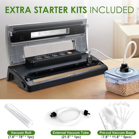 Vacuum Sealer Machine, YIOU Automatic Vacuum Machine 80Kpa for Food Preservation with Built-in Cutter w/Starter Kit|Led Indicator Lights|Easy to Clean|Dry & Moist Food Modes Silver in Kuwait