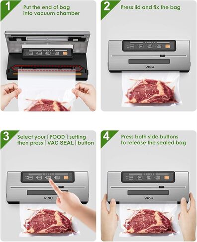 Vacuum Sealer Machine, YIOU Automatic Vacuum Machine 80Kpa for Food Preservation with Built-in Cutter w/Starter Kit|Led Indicator Lights|Easy to Clean|Dry & Moist Food Modes Silver in Kuwait