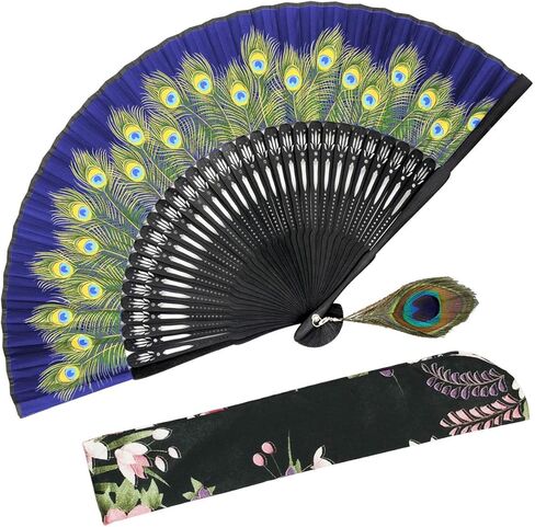 OMyTea Hand Held Folding Fan for Women Peacock Chinese Japanese Oriental Asian Style - for Wedding, Dancing, Church, Party, Gifts (Green) in Kuwait