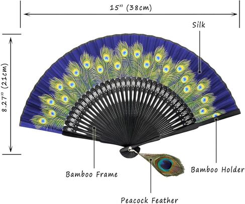 OMyTea Hand Held Folding Fan for Women Peacock Chinese Japanese Oriental Asian Style - for Wedding, Dancing, Church, Party, Gifts (Green) in Kuwait