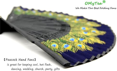 OMyTea Hand Held Folding Fan for Women Peacock Chinese Japanese Oriental Asian Style - for Wedding, Dancing, Church, Party, Gifts (Green) in Kuwait