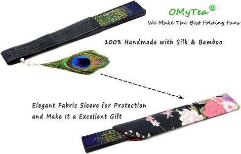OMyTea Hand Held Folding Fan for Women Peacock Chinese Japanese Oriental Asian Style - for Wedding, Dancing, Church, Party, Gifts (Green) in Kuwait