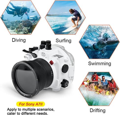 Seafrogs Waterproof housing for Sony A7II/A7RII/A7SII with 28-70mm f3.5-5.6 OSS Lens,Camera Housing Diving to 40M/130FT,Inbuilt Leak Detection Sensor (White) in Saudi Arabia