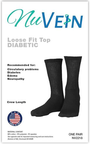 NuVein Diabetic Socks Sensitive Foot Comfort Loose Knit, Black, Medium in Kuwait