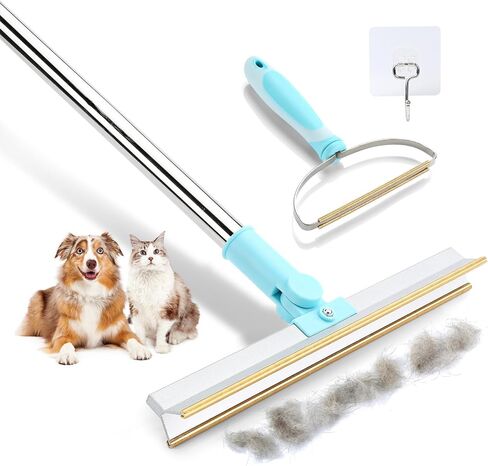 مجرفة سجاد لازالة شعر الحيوانات الاليفة بمقبض طويل قابل للتعديل مع حافة معدنية مبتكرة، مكنسة شعر القطط والكلاب، مزيل فرو ووبر قابل لاعادة الاستخدام للسجاد والبساط والاريكة والاثاث in Kuwait