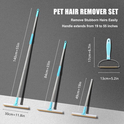 مجرفة سجاد لازالة شعر الحيوانات الاليفة بمقبض طويل قابل للتعديل مع حافة معدنية مبتكرة، مكنسة شعر القطط والكلاب، مزيل فرو ووبر قابل لاعادة الاستخدام للسجاد والبساط والاريكة والاثاث in Kuwait