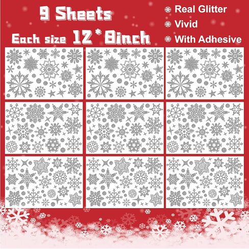 148 Pcs Christmas Wall Decals Glitter Snowflakes Stickers Window Stickers Winter Wall Decals Silver Frozen Stickers Home Decoration for Christmas Party Supplies… in Kuwait