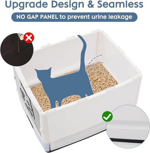 صندوق فضلات القطط كبير جدًا مع غطاء مغطى بنونية للقطط للدخول العلوي مع مجرفة ودرج قابل للسحب، لا يتسرب، قابل للطي والحمل in Kuwait