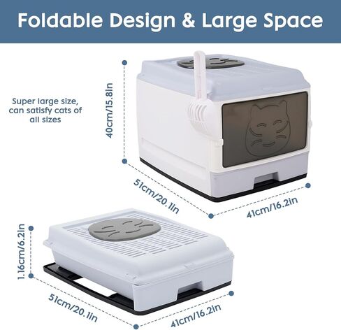 صندوق فضلات القطط كبير جدًا مع غطاء مغطى بنونية للقطط للدخول العلوي مع مجرفة ودرج قابل للسحب، لا يتسرب، قابل للطي والحمل in Kuwait