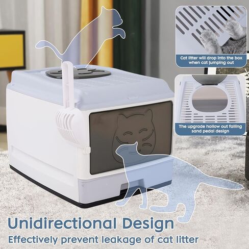 صندوق فضلات القطط كبير جدًا مع غطاء مغطى بنونية للقطط للدخول العلوي مع مجرفة ودرج قابل للسحب، لا يتسرب، قابل للطي والحمل in Kuwait