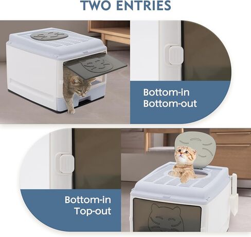صندوق فضلات القطط كبير جدًا مع غطاء مغطى بنونية للقطط للدخول العلوي مع مجرفة ودرج قابل للسحب، لا يتسرب، قابل للطي والحمل in Kuwait