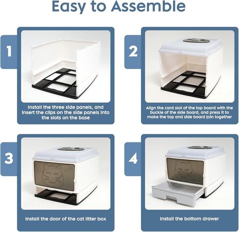 صندوق فضلات القطط كبير جدًا مع غطاء مغطى بنونية للقطط للدخول العلوي مع مجرفة ودرج قابل للسحب، لا يتسرب، قابل للطي والحمل in Kuwait
