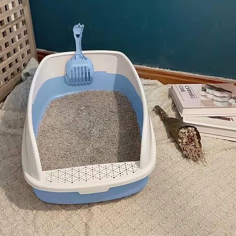 Cat Litter Box with Lid for Kitten Under 6 Months, 4 PCS Low Entry Kitty Starter Kit with High Sided Shield Cover, Kitty Supplies Includes Litter Mat, Poop Scooper, Feeding Bowl, Small Blue in Kuwait