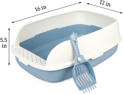 Cat Litter Box with Lid for Kitten Under 6 Months, 4 PCS Low Entry Kitty Starter Kit with High Sided Shield Cover, Kitty Supplies Includes Litter Mat, Poop Scooper, Feeding Bowl, Small Blue in Kuwait