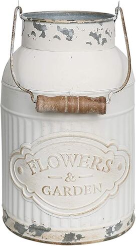Yoillione Metal Flower Vase, Rustic Jug Flower Vase Vintage, Shabby Chic Vase for Home Decor, French Country Style Vase, White in Saudi Arabia